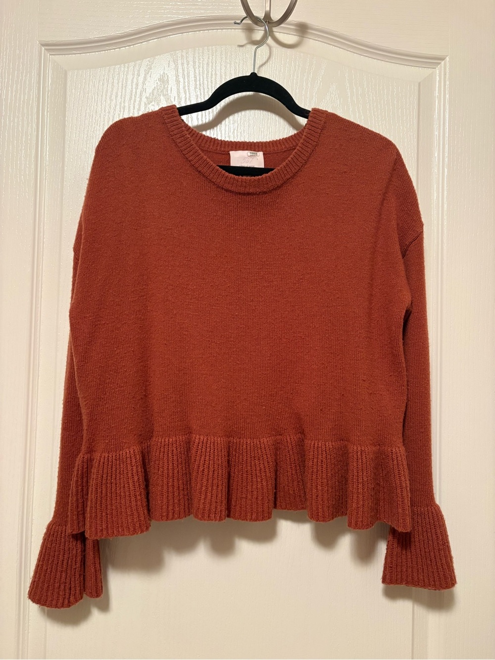 Cinq a Sept Peplum Sweater Small Oversized Warm Rust Orange Designer